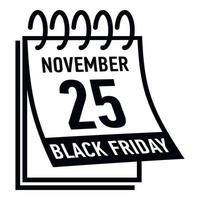 Kalender fünfundzwanzigsten November schwarzes Freitag-Symbol vektor
