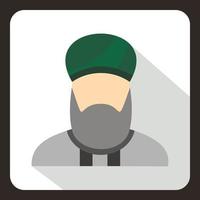 muslim man med skägg i grön turban ikon vektor