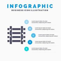 Bahnhöfe Zugtransport festes Symbol Infografiken 5 Schritte Präsentationshintergrund vektor