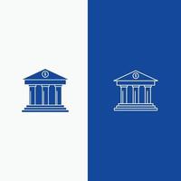 Bankgeschäft Finanzen Gebäude Geldlinie und Glyphe festes Symbol blaues Banner Linie und Glyphe festes Symbol blaues Banner vektor
