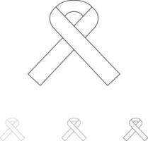 Ribbon Awareness Cancer Fett und dünne schwarze Linie Symbolsatz vektor
