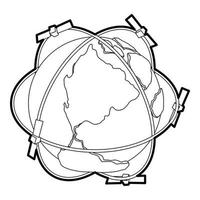 satellit systemet runt om jord ikon, översikt stil vektor