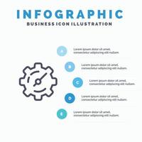 Zahnradeinstellung Timer-Liniensymbol mit 5 Schritten Präsentation Infografiken Hintergrund vektor