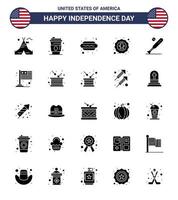 25 solide Glyphenzeichen für Usa-Unabhängigkeitstag-Ball-Adler-Hot-Dog-Feier Amerikanische editierbare Usa-Tag-Vektordesign-Elemente vektor