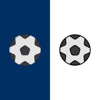 Fußball Ball Sport Fußball Symbole flach und Linie gefüllt Symbolsatz Vektor blauen Hintergrund
