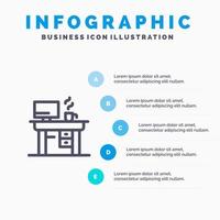 jobb bärbar dator kontor arbetssätt linje ikon med 5 steg presentation infographics bakgrund vektor