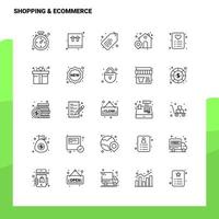 Set von Shopping-E-Commerce-Liniensymbolen Set 25 Symbole Vektor-Minimalismus-Stildesign Schwarze Symbole setzen lineares Piktogrammpaket vektor