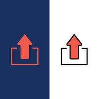 Pfeil Pfeile nach oben Upload-Icons flach und Linie gefüllt Icon Set Vektor blauen Hintergrund