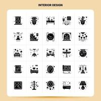 fast 25 interiör design ikon uppsättning vektor glyf stil design svart ikoner uppsättning webb och mobil företag idéer design vektor illustration