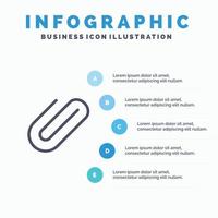 anknytning Pärm klämma papper linje ikon med 5 steg presentation infographics bakgrund vektor