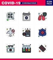 Symbol für Coronavirus-Vorsichtstipps für die Präsentation von Gesundheitsrichtlinien 9 gefüllte Linien-Icon-Pack mit flacher Farbe wie Rauchen verbotene Lunge Airoplan verbotener viraler Coronavirus 2019nov-Krankheitsvektor vektor