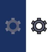 Grundlegende Ausrüstungseinstellung ui Symbole flach und Linie gefüllt Symbolsatz Vektor blauer Hintergrund
