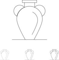 Kultur Griechenland Geschichte Nation Vase Fett und dünne schwarze Linie Symbolsatz vektor