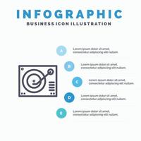 Deck Gerät Plattenspieler Plattensymbol mit 5 Schritten Präsentation Infografiken Hintergrund vektor