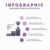 Erfolge Preis Trophäe Trophäenpokal festes Symbol Infografiken 5 Schritte Präsentationshintergrund vektor