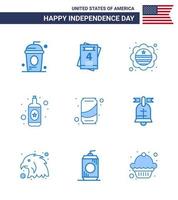 Stock Vector Icon Pack von American Day 9 Zeilenzeichen und Symbolen für Soda Bier Land Wein Alkohol editierbare Usa Day Vektor Design Elemente