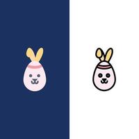 Kaninchen Osterhasen Symbole flach und Linie gefüllt Icon Set Vektor blauen Hintergrund
