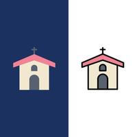 kyrka firande kristen korsa påsk ikoner platt och linje fylld ikon uppsättning vektor blå bakgrund