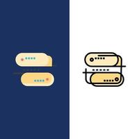 Blockchain-Technologie Adressnetzwerk Zahlungssymbole flach und Linie gefüllt Symbolsatz Vektor blauer Hintergrund