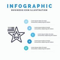 Star amerikanische Flagge Usa Liniensymbol mit 5 Schritten Präsentation Infografiken Hintergrund vektor