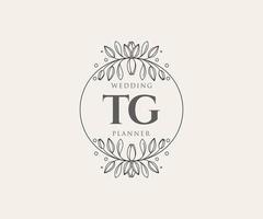 tg initialen brief hochzeitsmonogramm logos sammlung, handgezeichnete moderne minimalistische und florale vorlagen für einladungskarten, save the date, elegante identität für restaurant, boutique, café im vektor