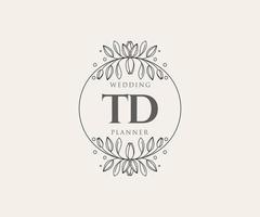 td initialen brief hochzeitsmonogramm logos sammlung, handgezeichnete moderne minimalistische und florale vorlagen für einladungskarten, save the date, elegante identität für restaurant, boutique, café im vektor