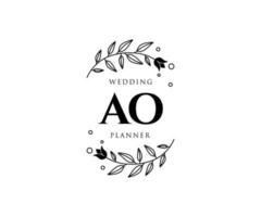 ao initialen brief hochzeitsmonogramm logos sammlung, handgezeichnete moderne minimalistische und florale vorlagen für einladungskarten, save the date, elegante identität für restaurant, boutique, café im vektor