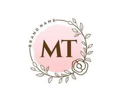 anfängliches weibliches mt-logo. verwendbar für Natur-, Salon-, Spa-, Kosmetik- und Schönheitslogos. flaches Vektor-Logo-Design-Vorlagenelement. vektor