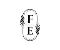 fe initialen brief hochzeitsmonogramm logos sammlung, handgezeichnete moderne minimalistische und florale vorlagen für einladungskarten, save the date, elegante identität für restaurant, boutique, café im vektor