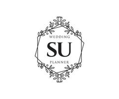 su initialen brief hochzeitsmonogramm logos sammlung, handgezeichnete moderne minimalistische und florale vorlagen für einladungskarten, save the date, elegante identität für restaurant, boutique, café im vektor