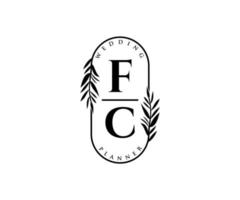 fc initialen brief hochzeitsmonogramm logos sammlung, handgezeichnete moderne minimalistische und florale vorlagen für einladungskarten, save the date, elegante identität für restaurant, boutique, café im vektor