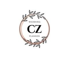 cz initialen brief hochzeitsmonogramm logos sammlung, handgezeichnete moderne minimalistische und florale vorlagen für einladungskarten, save the date, elegante identität für restaurant, boutique, café im vektor