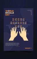 World Braille Day Poster mit zwei Händen, die Braille-Aphabets lesen vektor