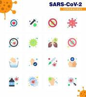 16 flache Farb-Coronavirus-Epidemie-Icon-Packs saugen als Bakterium-Lebensschutz-Virus-Virus virales Coronavirus 2019nov-Krankheitsvektor-Designelemente vektor