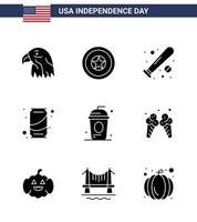 packa av 9 kreativ USA oberoende dag relaterad fast glyfer av kaka soda boll kan USA redigerbar USA dag vektor design element