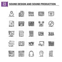 25 Sounddesign und Tonproduktionssymbol setzen Vektorhintergrund vektor