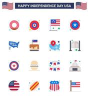 Usa Happy Independence DayPiktogrammsatz von 16 einfachen Wohnungen von Usa-Staaten Flaggenkartenstern editierbare Usa-Tag-Vektordesign-Elemente vektor