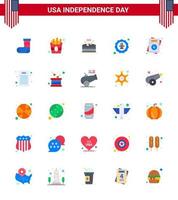 25 usa Flat Pack of Independence Day Zeichen und Symbole des Liebesabzeichens Instrument Adler Vogel editierbare usa Day Vektordesign-Elemente vektor