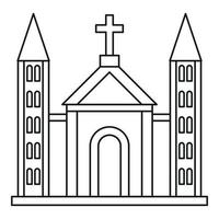 katolik kyrka byggnad ikon, översikt stil vektor