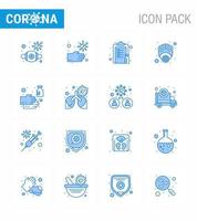 16 blaue Coronavirus-Epidemie-Icon-Pack saugen als Schutzgas ungesunder Epidemie-Impfstoff virales Coronavirus 2019nov-Krankheitsvektor-Designelemente vektor