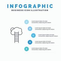 tillväxt företag karriär tillväxt himmel stege trappa linje ikon med 5 steg presentation infographics bakgrund vektor