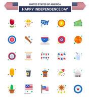 USA Lycklig oberoende dag piktogram uppsättning av 25 enkel flats av amerikansk dollar stater tecken pengar redigerbar USA dag vektor design element