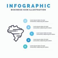 Brasilien Karta Land blå infographics mall 5 steg vektor linje ikon mall