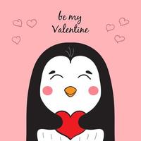 söt pingvin karaktär med hjärta i vingar. hand dragen illustration för hjärtans dag. vara min alla hjärtans dag. vektor illustration