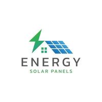 energi hus logotyp med modern sol- panelerad tak och lämplig för fast egendom företag identitet vektor