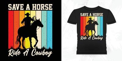 spara en häst rida cowboy rolig ridning häst retro årgång häst t-shirt design vektor