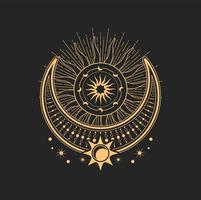 Halbmond und Mond esoterische okkulte Symbole, Tarot vektor