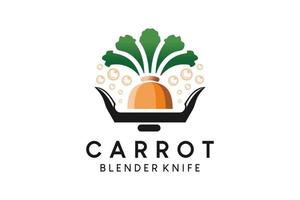 Karottenfrucht-Symbol-Logo-Design mit Mixer-Messer-Symbol, Vektorillustration vektor