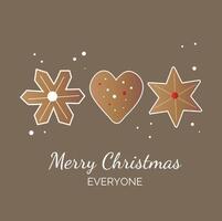 Weihnachtskarte mit Lebkuchen. Feiertagseinladungskarte, Poster, Banner, Postkarte, Druck. vektor