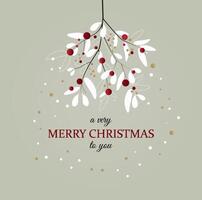 Weihnachtskarte mit Beeren und Mistelzweigen, dunkler Hintergrund vektor